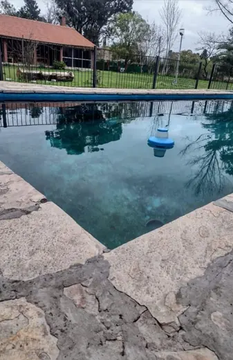 Pileta del predio rodeada de parque